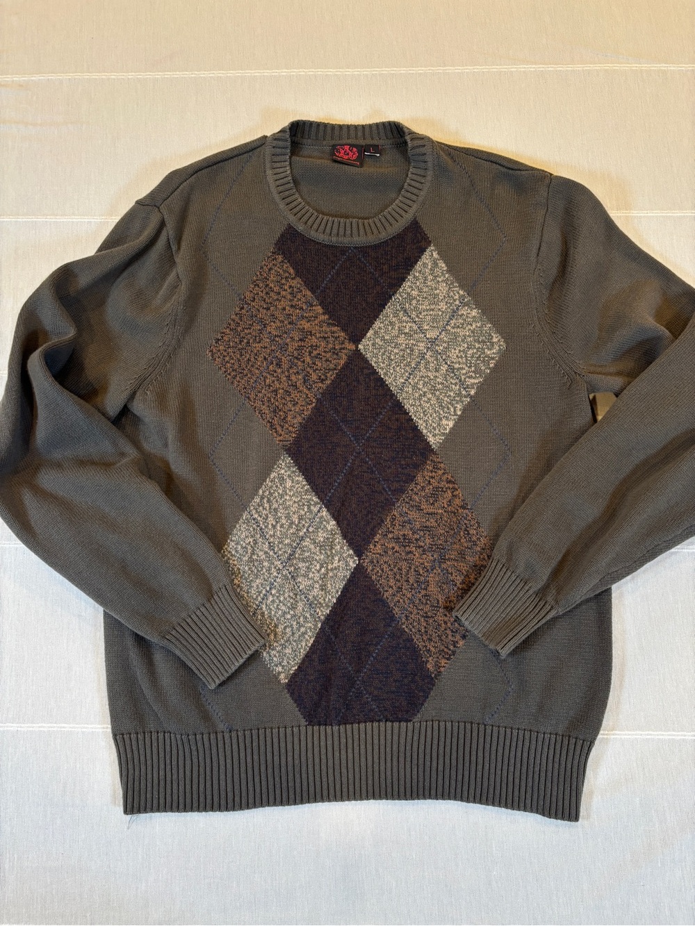 Royal Testimony Gray Argyle Crewneck Sweater Men’s Large Cotton Knit Preppy
